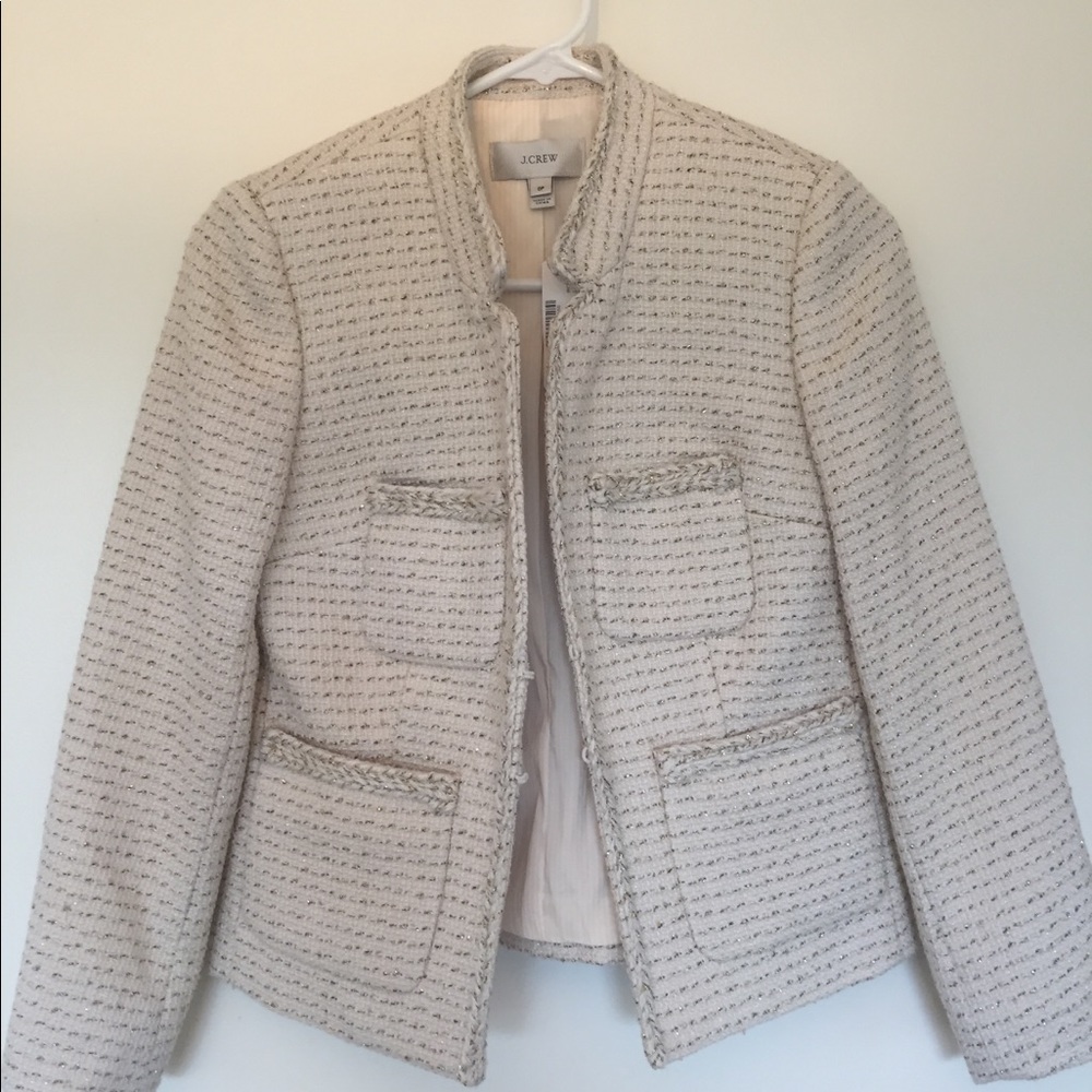J. Crew tweed 0P jacket beige and metallic accents